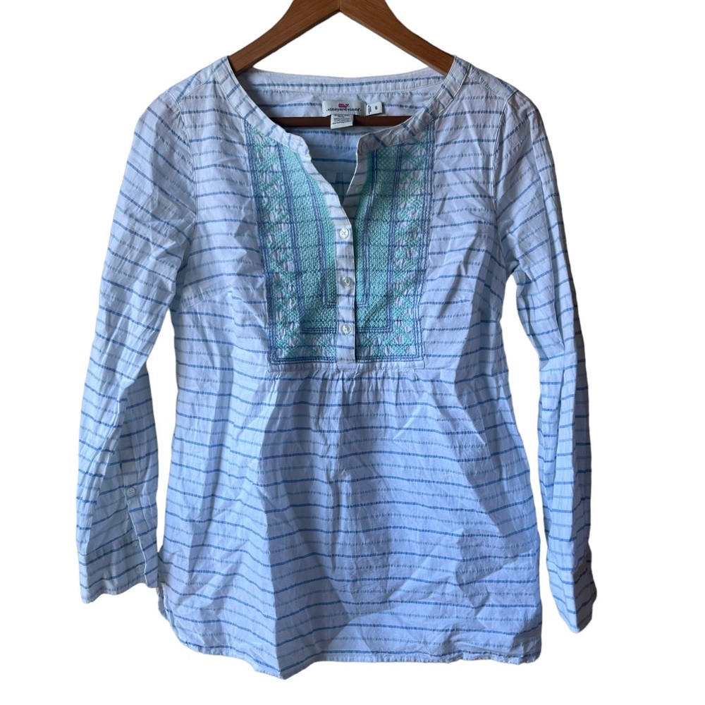 Vineyard Vines Embroidered Half Button Tunic, Light Blue, Size: 6